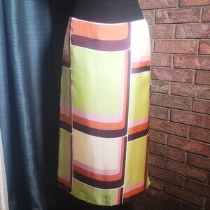 Vintage Banana Republic 100% Silk Skirt Abstract Green/Coral/Brown - Size 12